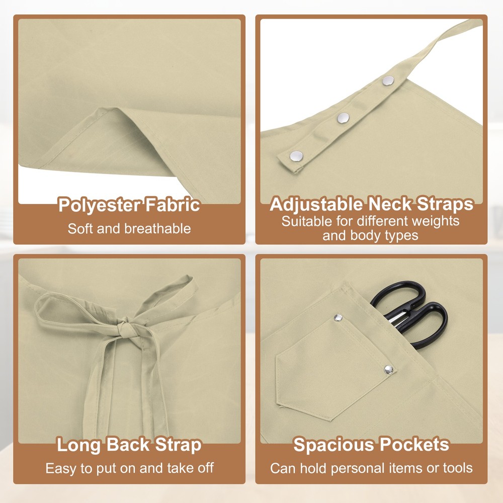 Kitchen Cooking Aprons, Adjustable Neck Strap Apron with Pocket, Khaki