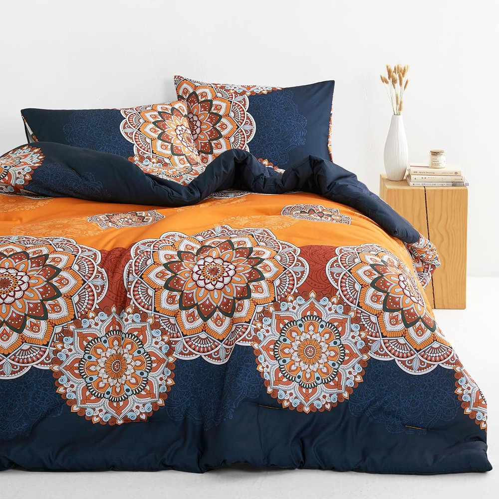 - Bohemian Comforter Set, Boho Chic Ornate Floral Elements Pattern Printed for M