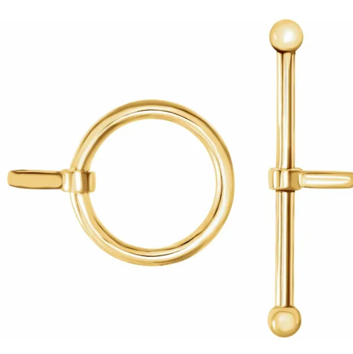 12mm ring 22.5mm bar SOLID 14k Yellow Gold Toggle Ball end Clasp Set USA MADE