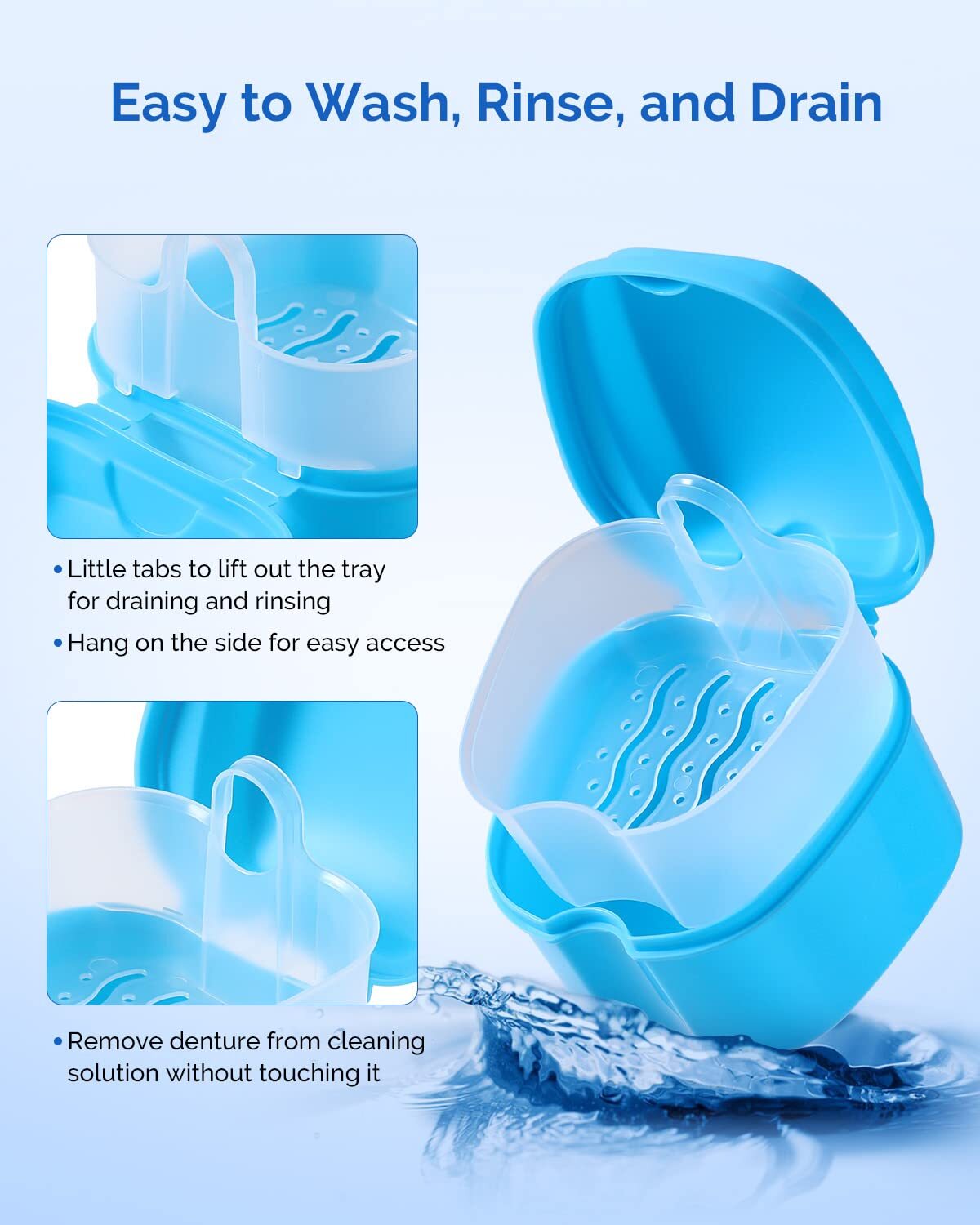 2Pcs JMU Denture Bath Storage Retainer Box Orthodontic Retainer Case w/ Lid