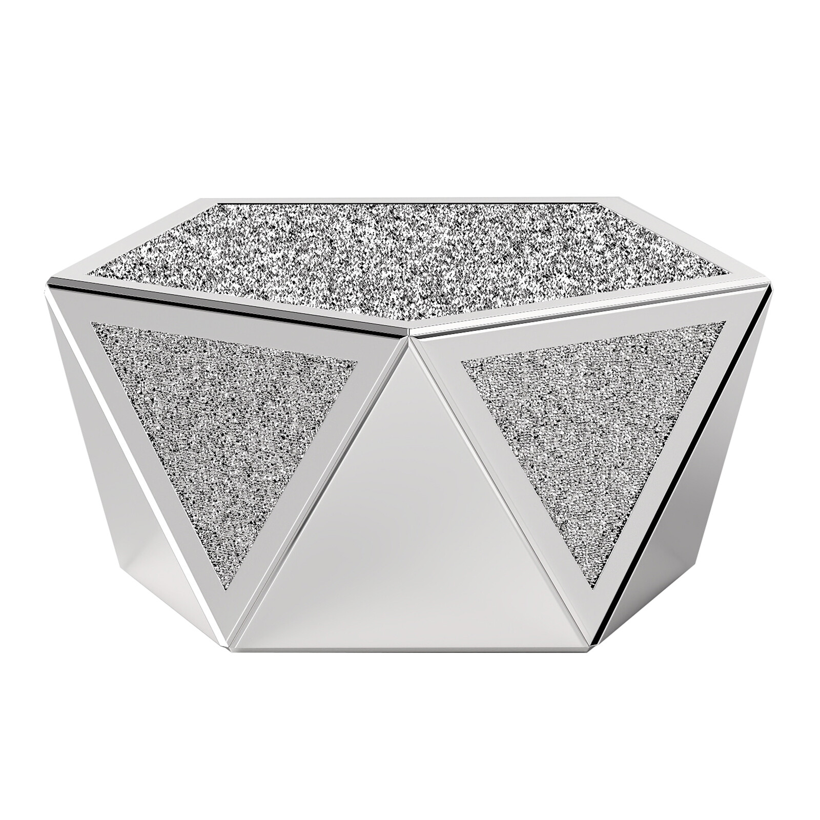 Modern Pentagonal Mirrored Coffee Table Crushed Diamond Luxury Home Living Room