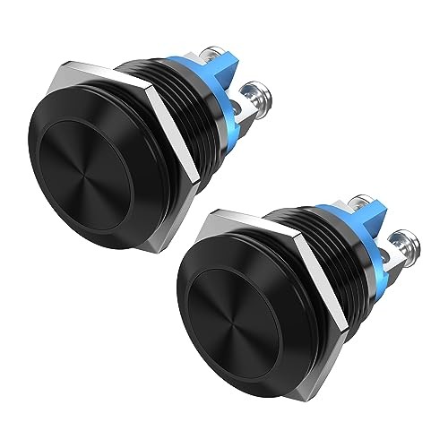16MM Momentary Push Button Switch 12V 5A Screw Terminals Waterproof Black-2