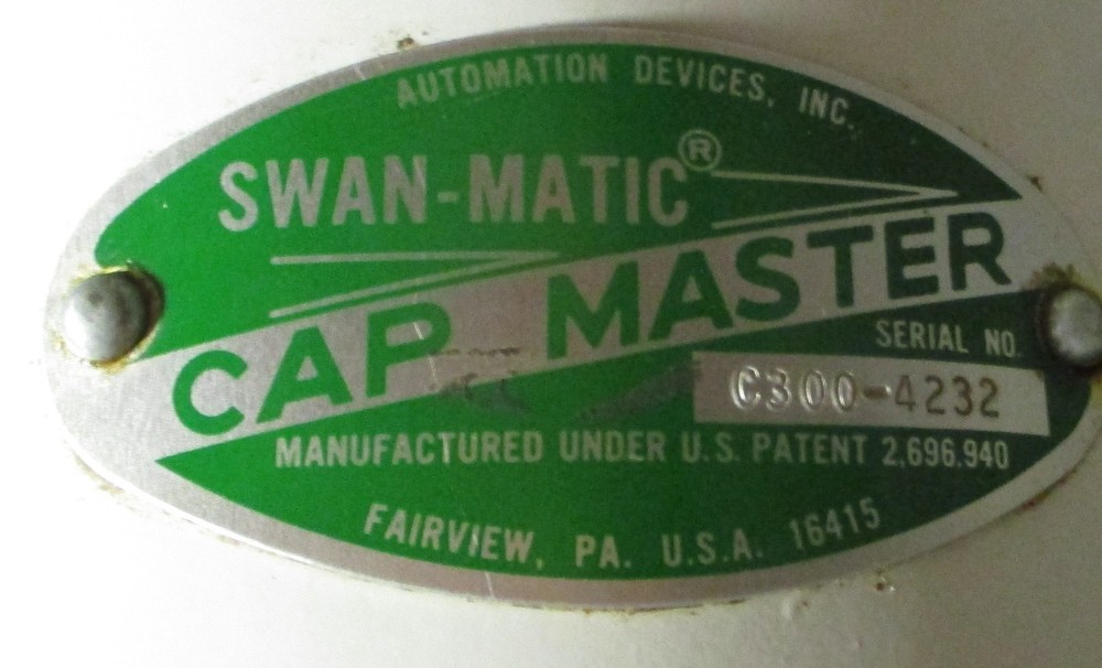 Swan-Matic C300 Cap Master Capper Machine C302E Controller Baldor DC Motor