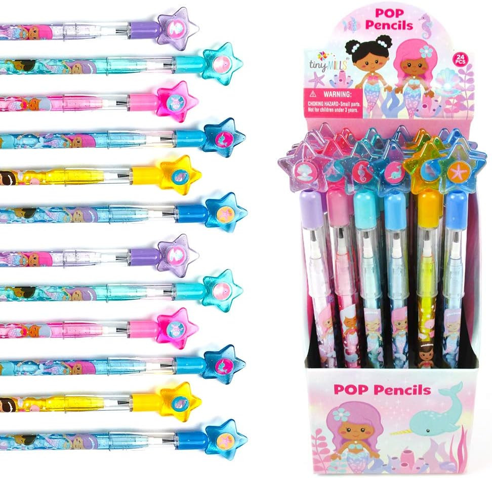 24 Pcs Rainbow Mermaids Multi Point Pencils Stackable Stacking Pencils with Eras