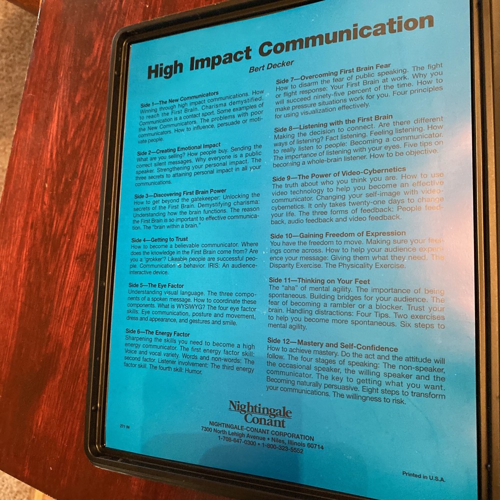 Bert Decker High Impact Communication Nightengale Conant Training Cassette