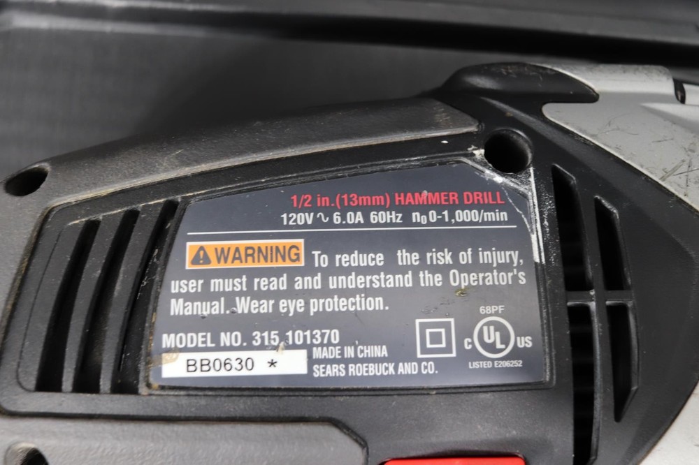 Craftsman 1/2 Inch Variable Speed Reversible Hammer Drill Case Model 315.101370