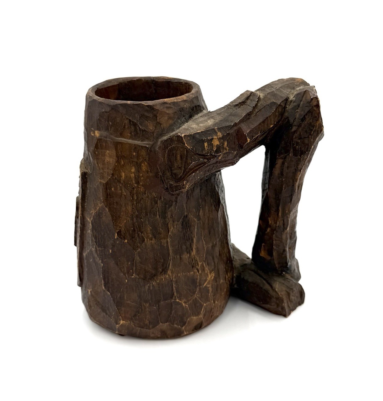 Hand Carved Wood Tankard Mug Lion Crest Rustic Medieval Decor