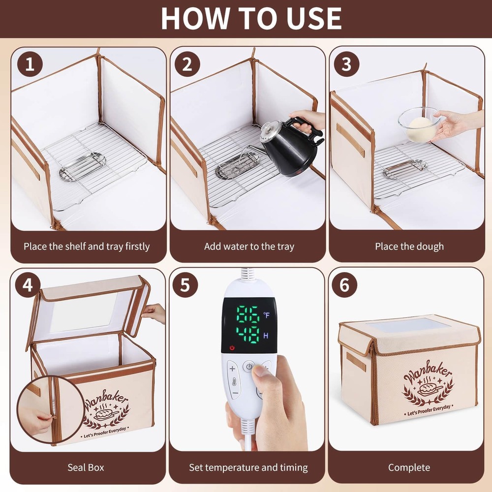 Folding Bread Proofing Box 68-131℉ Temp Control & 99H Timer, Wanbaker Doug