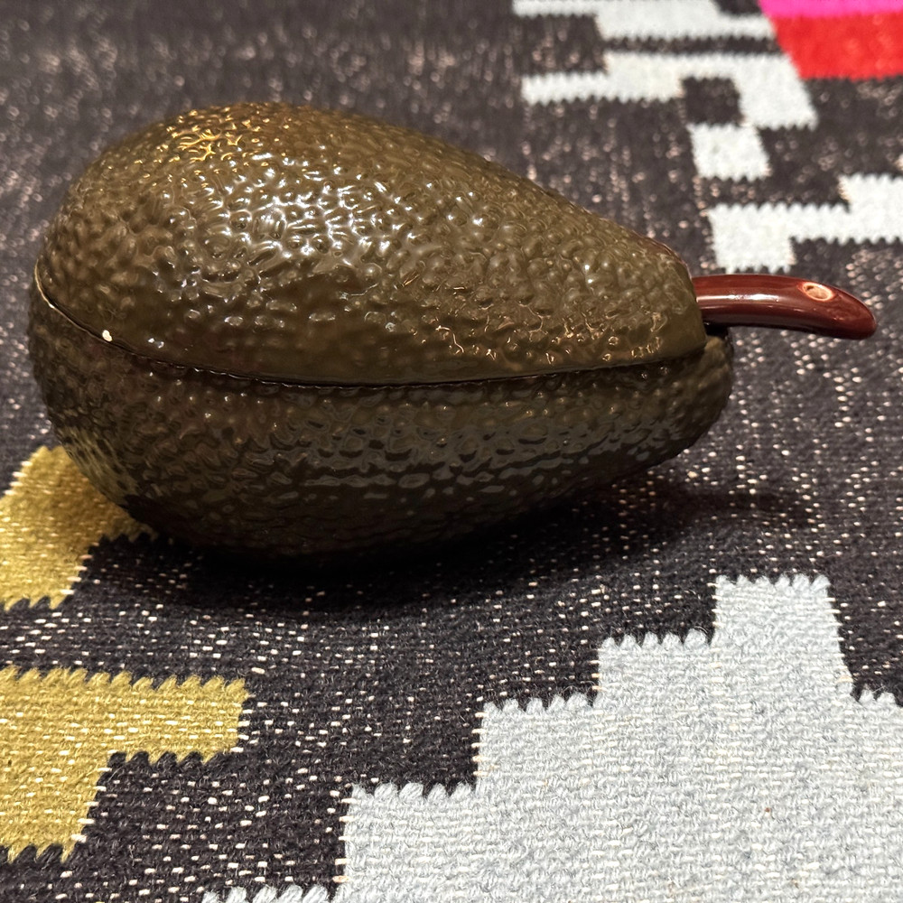 Avocado Shaped Lidded Ceramic Dish with Serving Spoon
