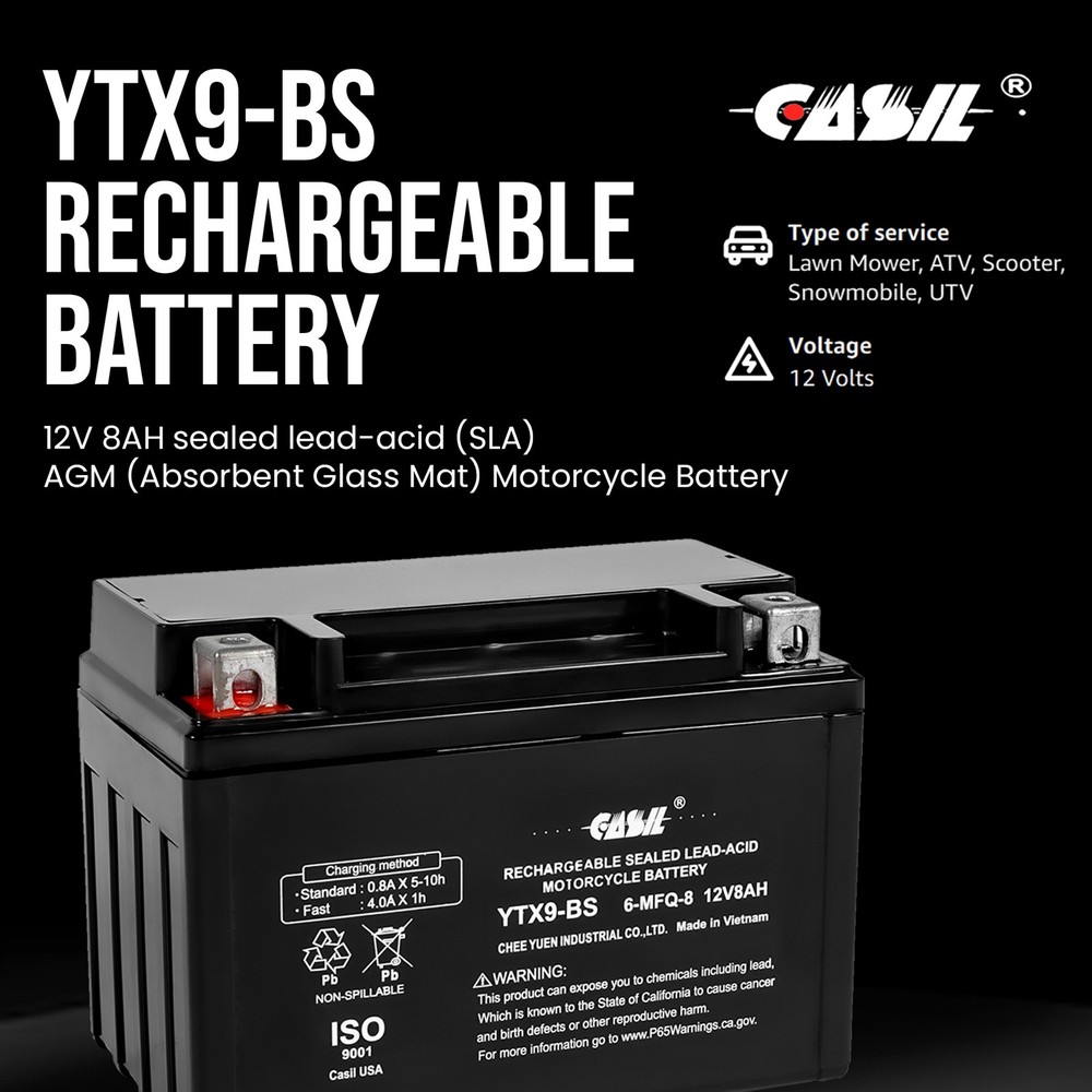 YTX9-BS Motorcycle Battery Replacement for E-TON YXL150 Yukon 2000 - 2003