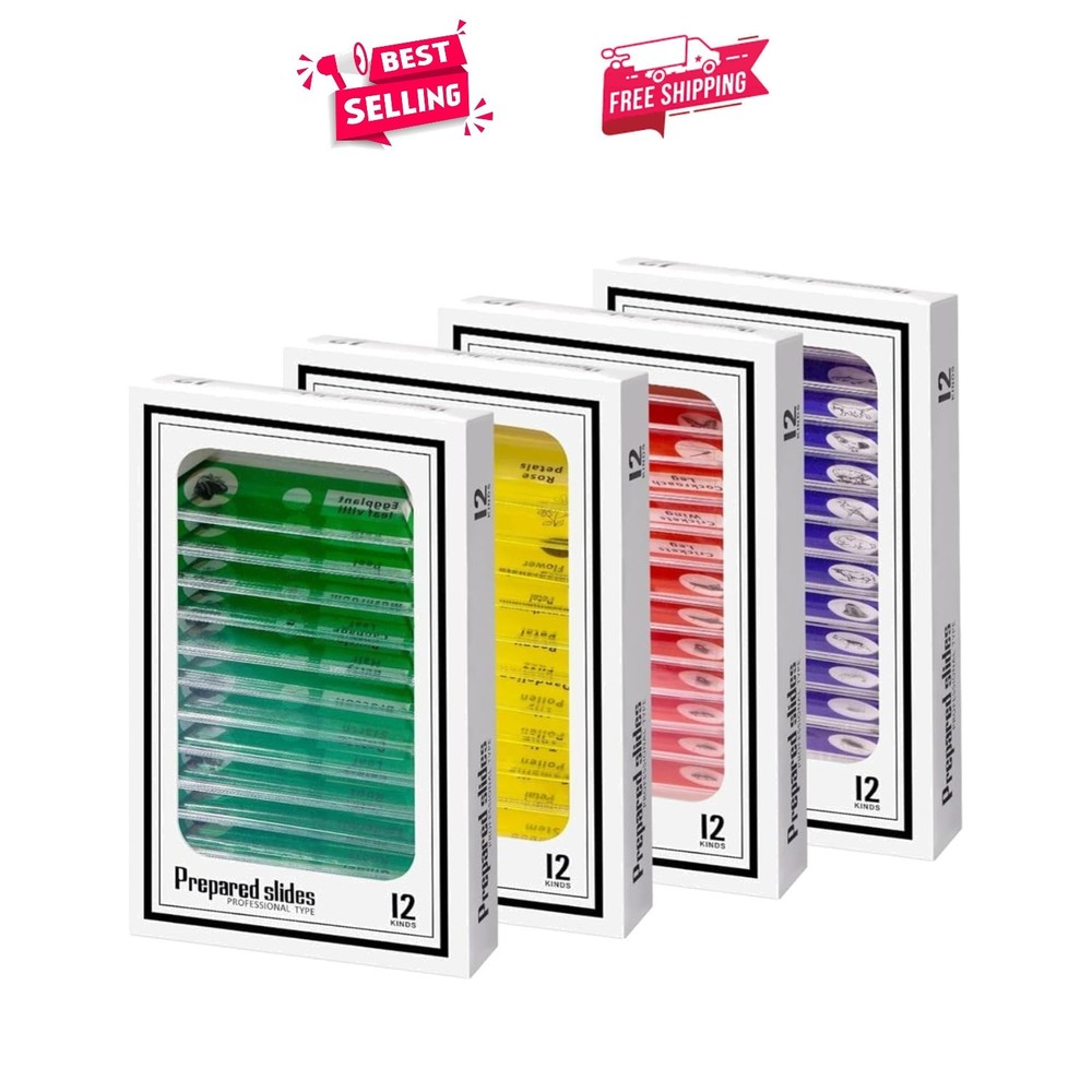 48 Prepared Microscope Slides: Safe & Labeled Biological Specimens for Kids