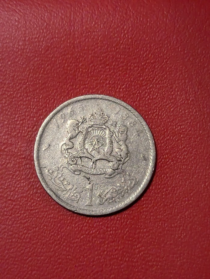 Moroccan 1 Dirham 1965, KM #58, Nickel, Good Condition, Circulated