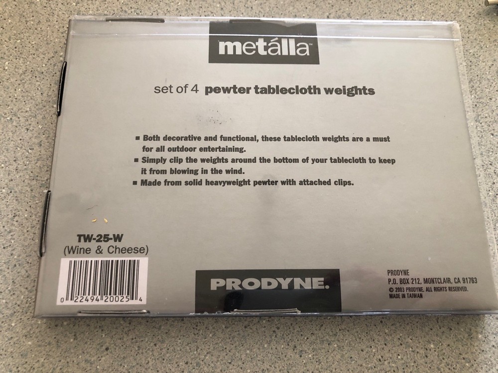 Wine Themed Pewter Tablecloth Weights NIB