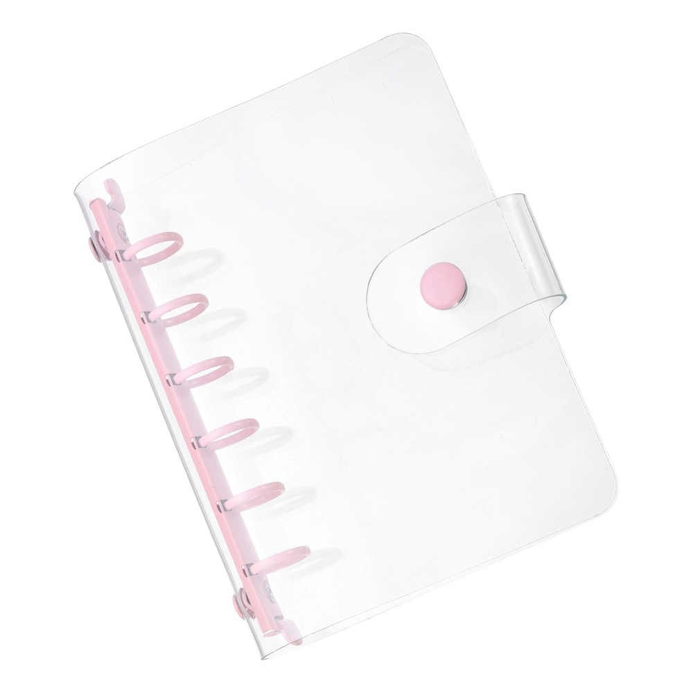 Soft PVC A7 Clear Binder Cover with Snap Button Closure 6 Ring, Pink