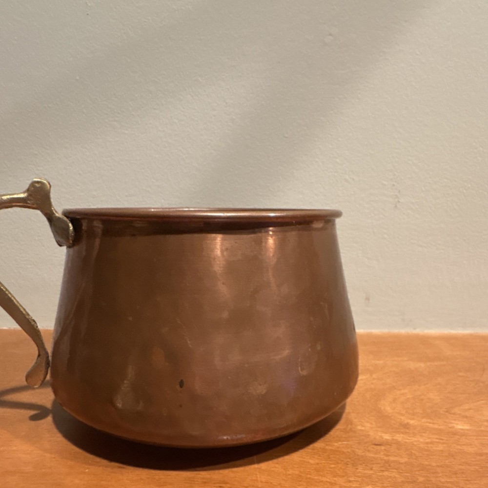 Solid Copper Cup planter with Brass Handle Made in Turkey Hand Hammer