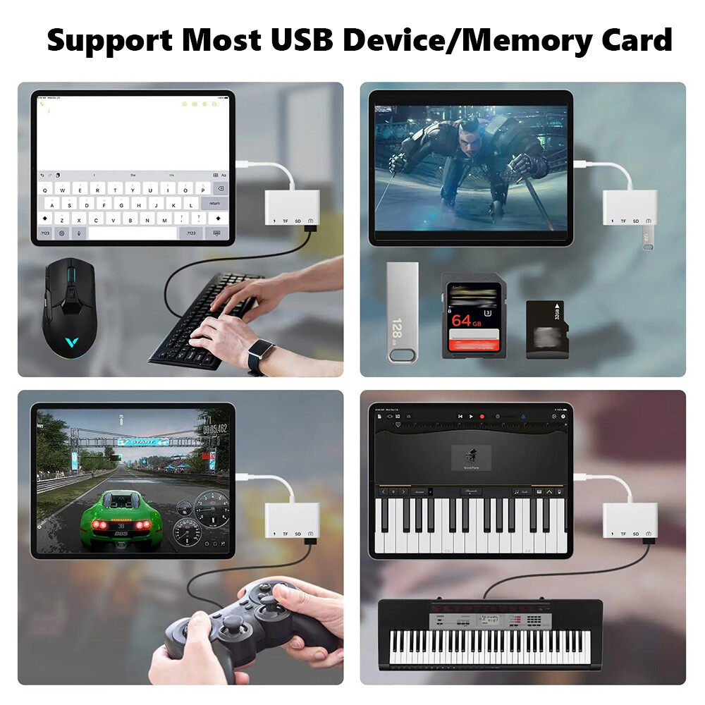 4in1 Memory SD/TF Card Reader USB HUB Adapter iPhone iPad/Android Charge Data US