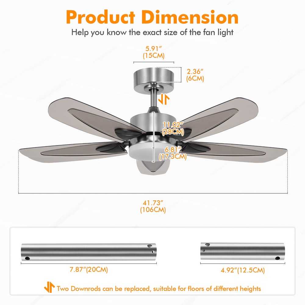 42" Ceiling Fan LED Light Reversible Ceiling Pendant Lamps App & Remote Control
