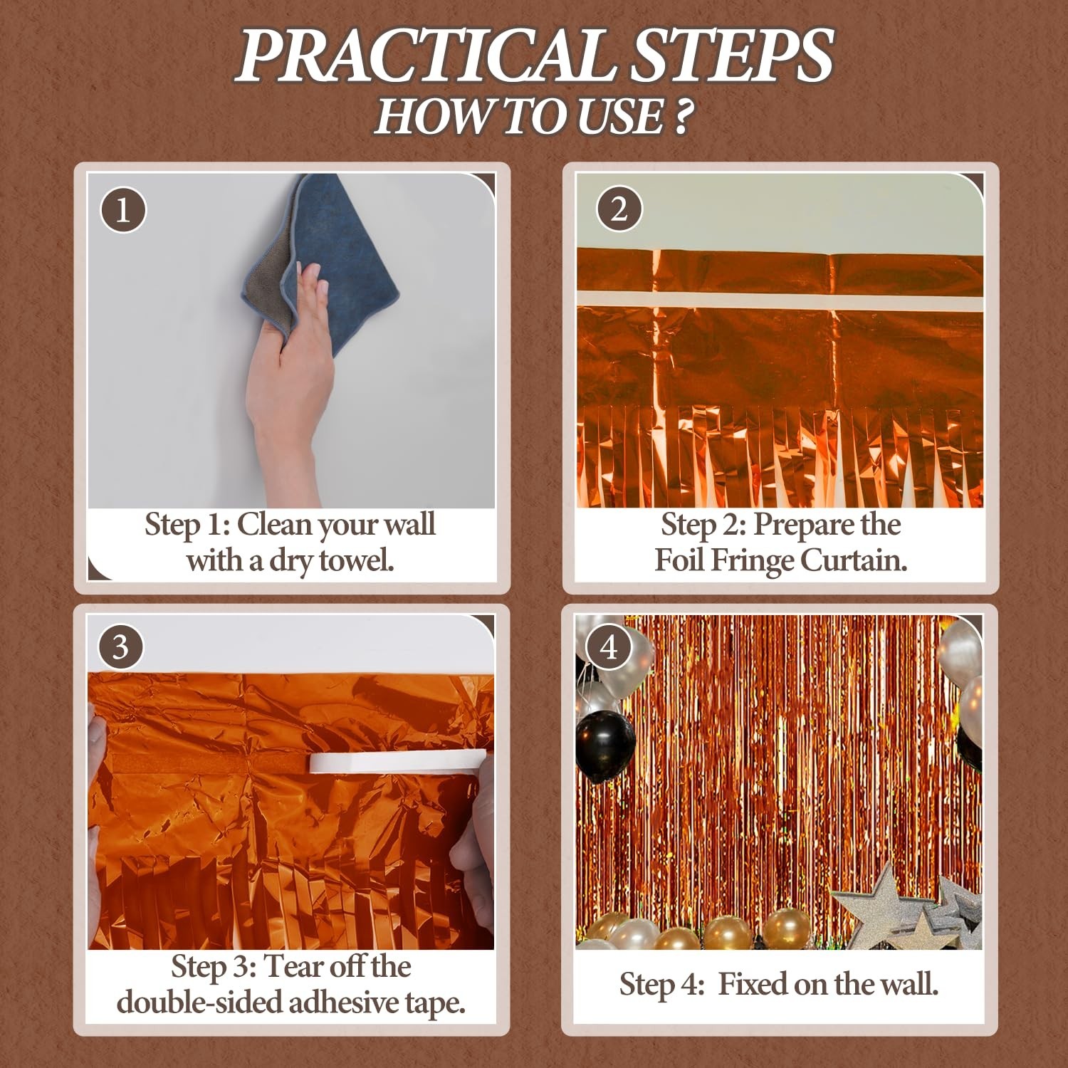 2 Pack Foil Fringe Backdrop - Bronze Shiny Tinsel Curtains for Party Decorati...