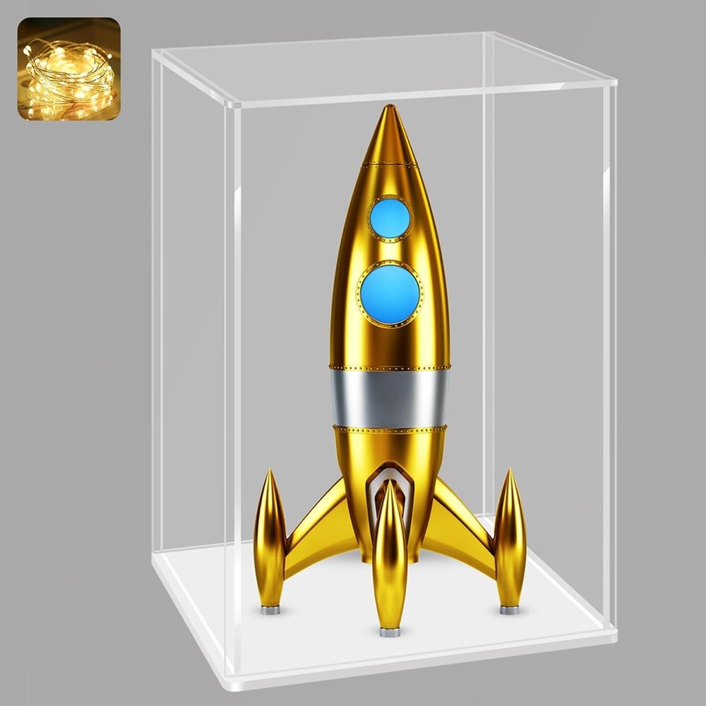 Compact Showcase Display Box with LED Lights & Dustproof Design - 4x4x6inch