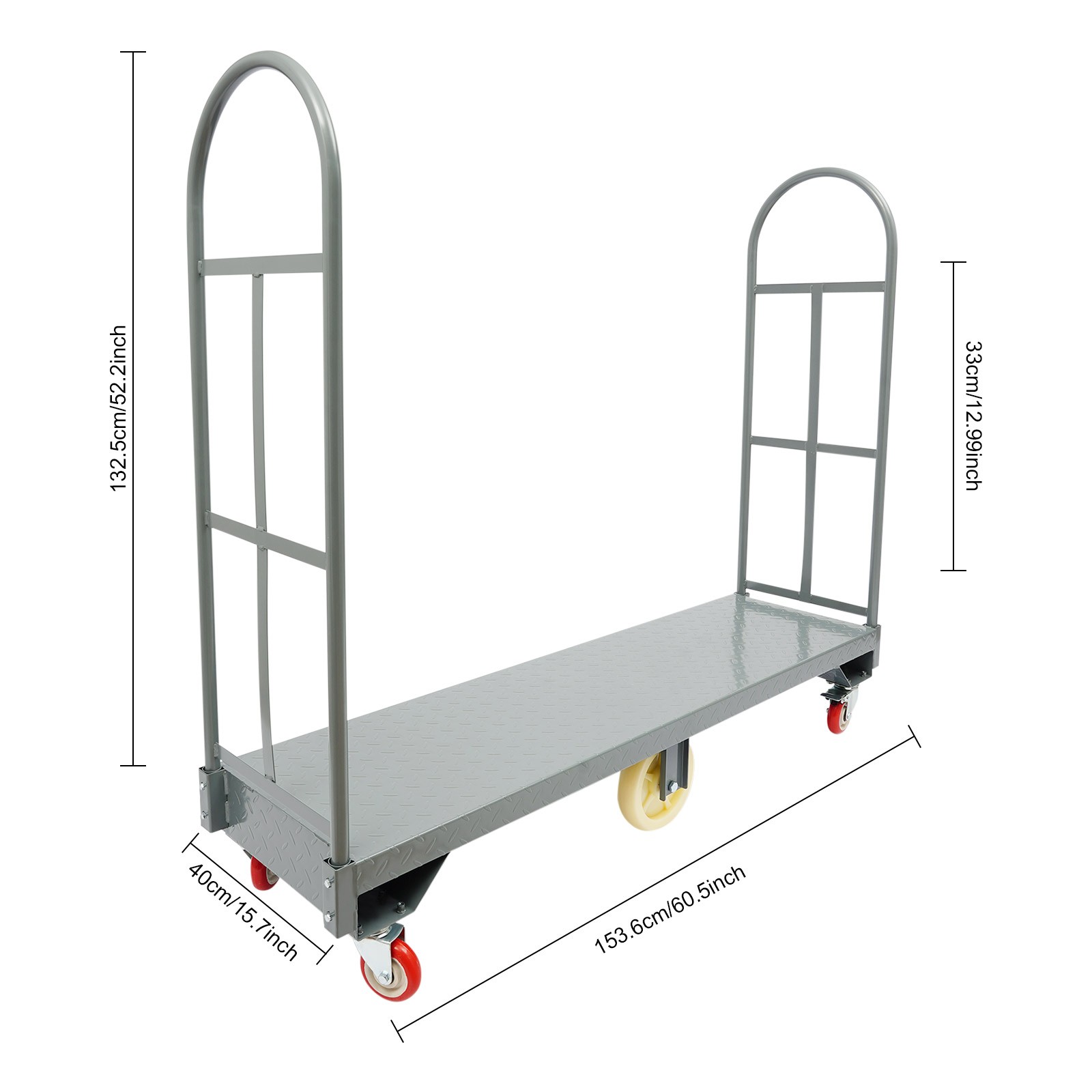 60.5*15.7*52.2in H U-Boat Cart, 2000LBS Capacity U-Boat Platform Truck Dolly