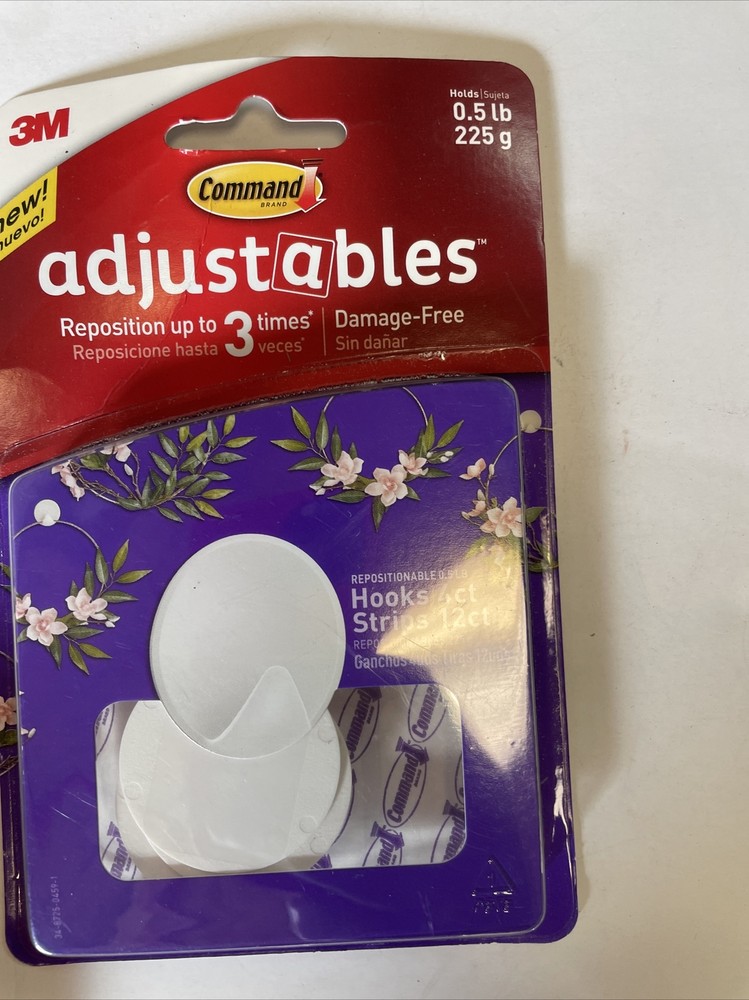 Command 1/2lb Adjustable Repositionable Quartz Decorative Hooks (4hooks/12strip)