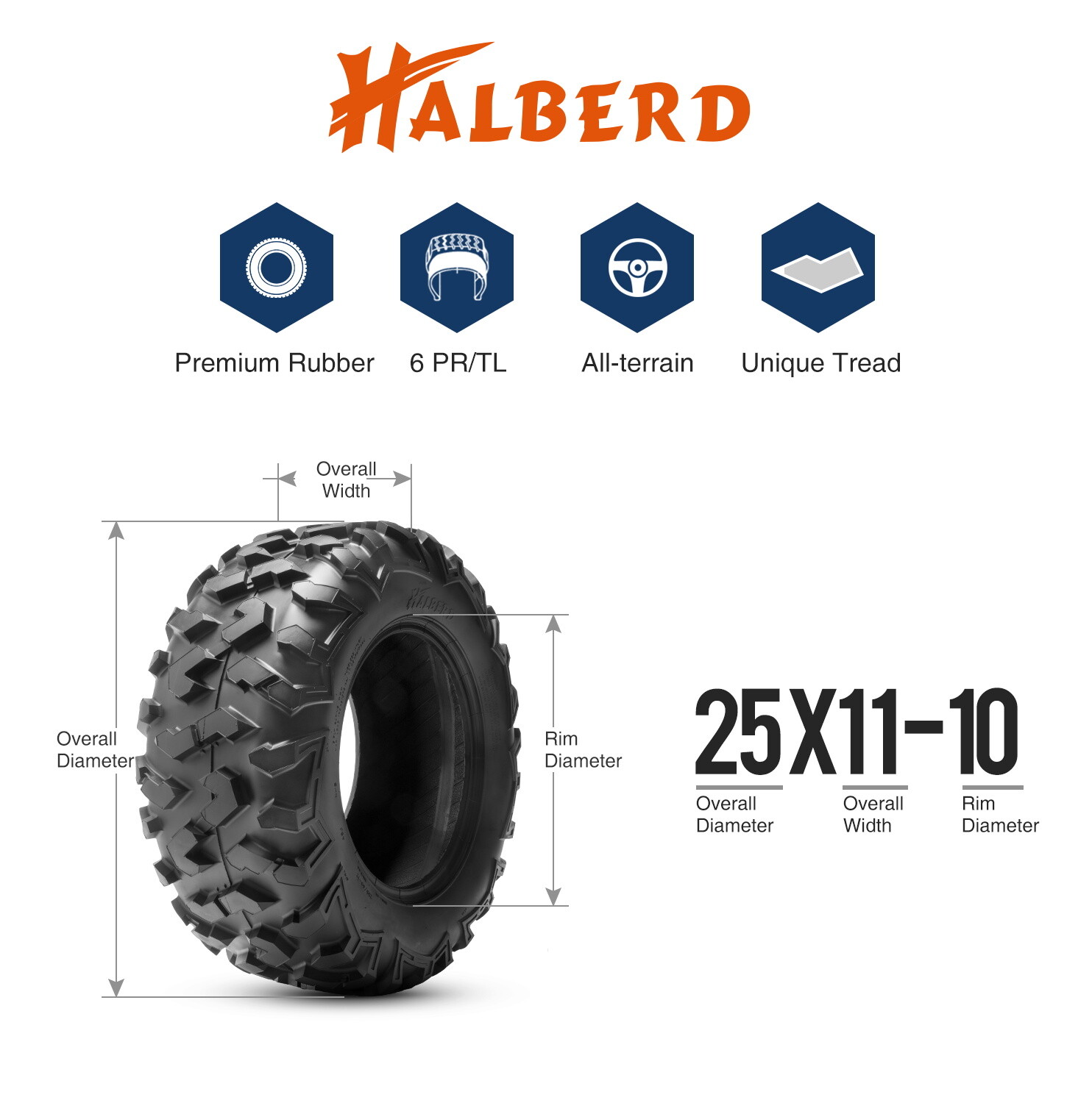 Set 2 25x11-10 ATV Tires Heavy Duty 6Ply 25x11x10 UTV All Terrain Tubeless Tyres