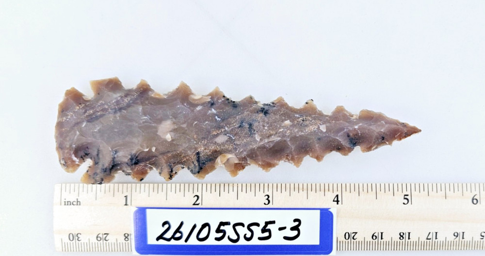 5" Serrated Spearhead - Lance Head - Drill Point - Knife - Hand Knapped Agate