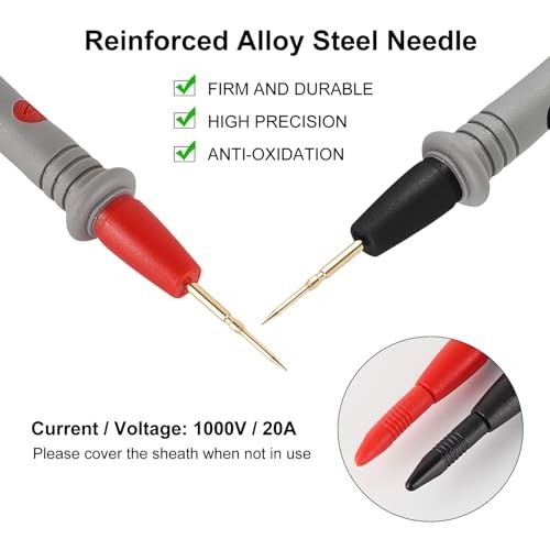 Multimeter Test Leads 1000V 20A Silicone Leads with Ultra-Sharp Gold-Plated