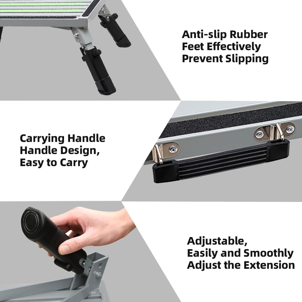 RV Step Stool Adjustable Aluminum 1000lb Folding NonSlip with Handle Reflective