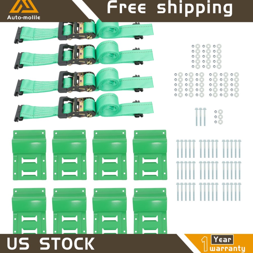 E Track Wheel Chock Tie Down System 8' Green Ratchet Straps Durable Secure Cargo