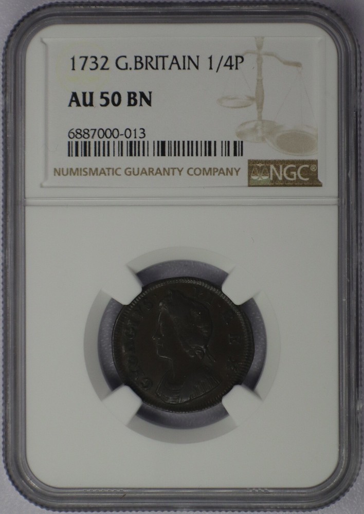 1732 Great Britain Farthing - NGC AU 50 BN