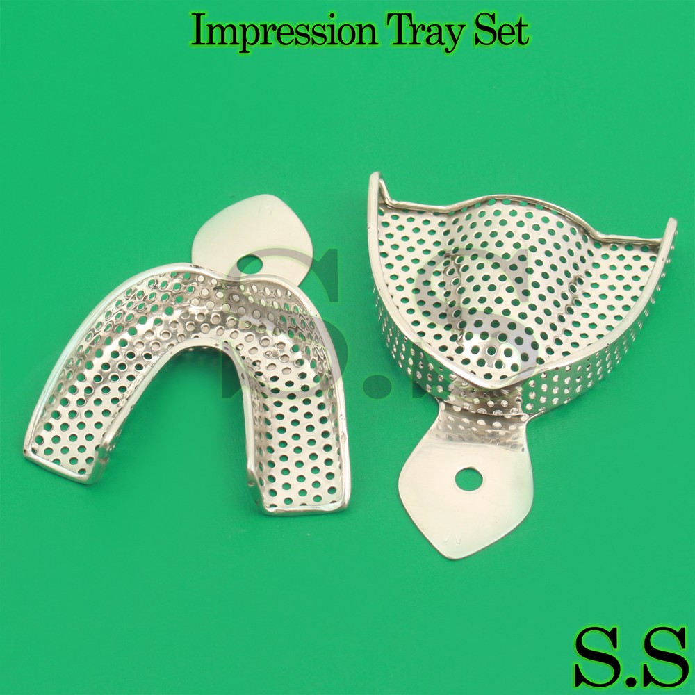 2 Pcs Impression Medium Tray Set Upper & Lower Dental Perforated New Instruments