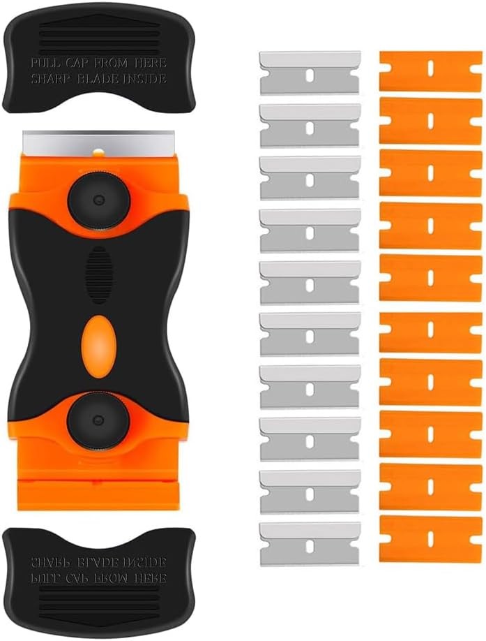 Razor Blade Scraper, 2-in-1 Double Edged Razorblade Scraper Tool with 20Pcs Razo