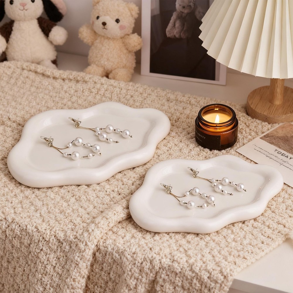 3 PCS Set Ceramic Cloud Tray Set: A Multifunctional Decorative Storage Tray S...