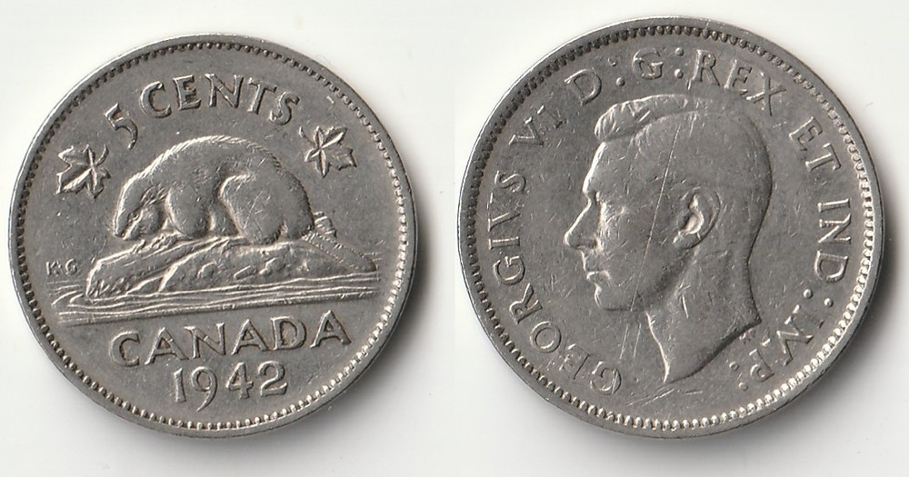 1942 Canada 5 cents coin
