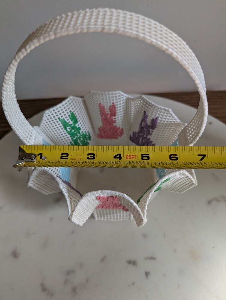Vintage Handmade Easter Bunny Baskets Plastic Canvas Needlepoint Set of 2 Spring