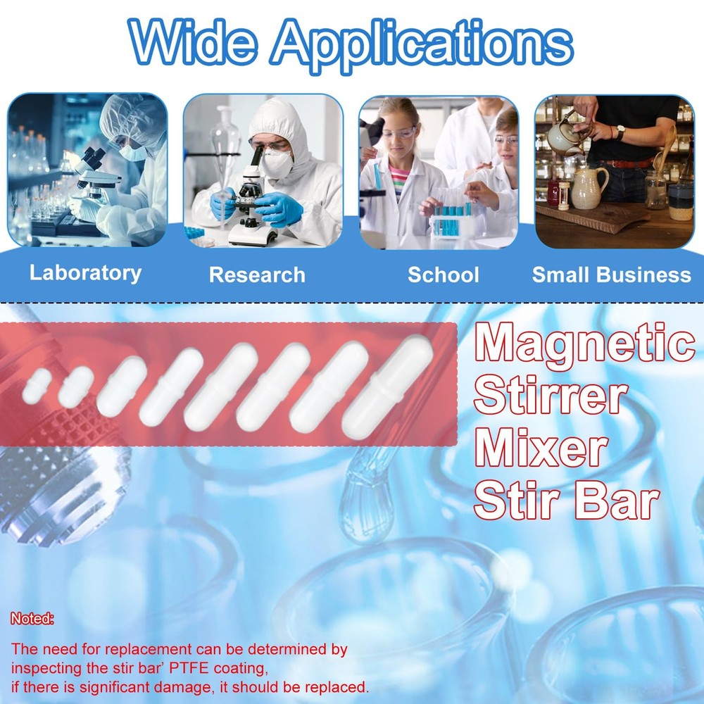 Magnetic Stir Bar Set, Lab Type-B Mixed Size PTFE B-Type Mixed, White
