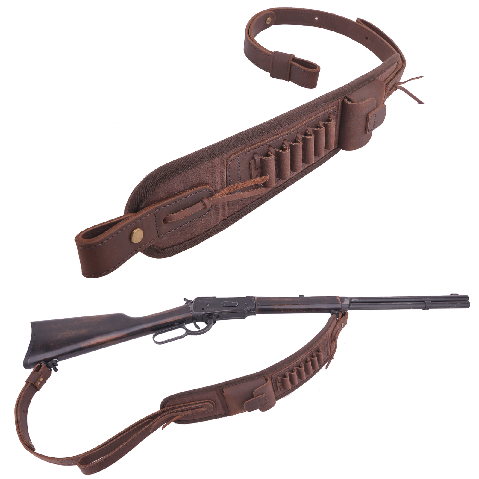 WAYNE'S DOG Durable Leather Rifle Sling Shotgun Strap for .22MAG.30/30.308 12GA