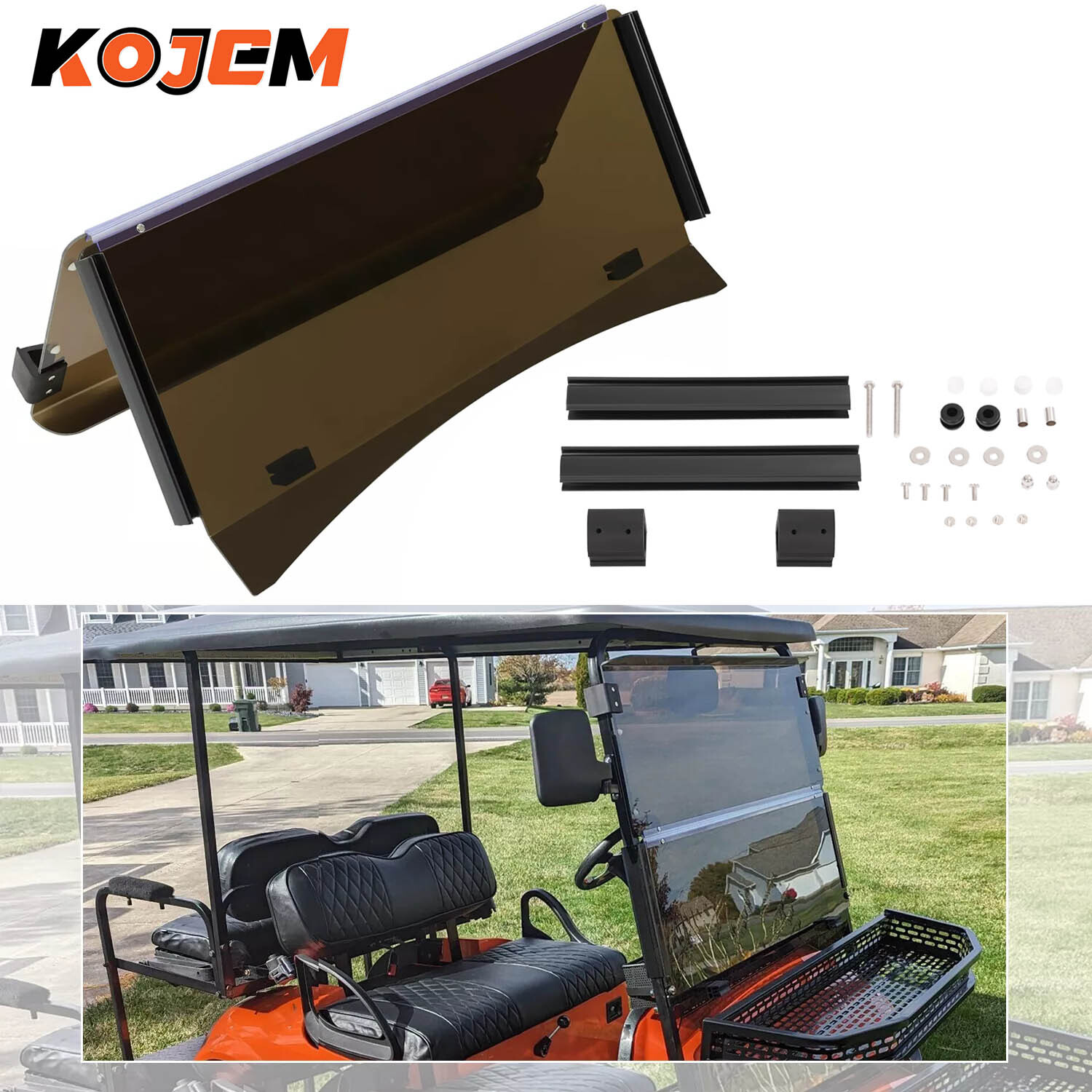 For 2014- UP EZGO TXT Tinted Windshield Windscreen Golf Cart Part Fold Down