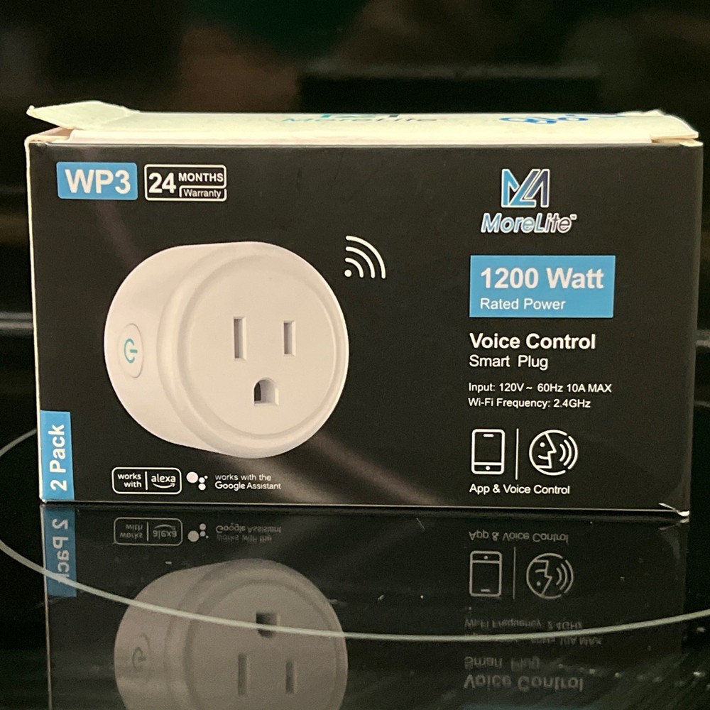 Morelite 1200W Voice Control Smart Plug WP3 2-Pack Wi-Fi Enabled Alexa & Google