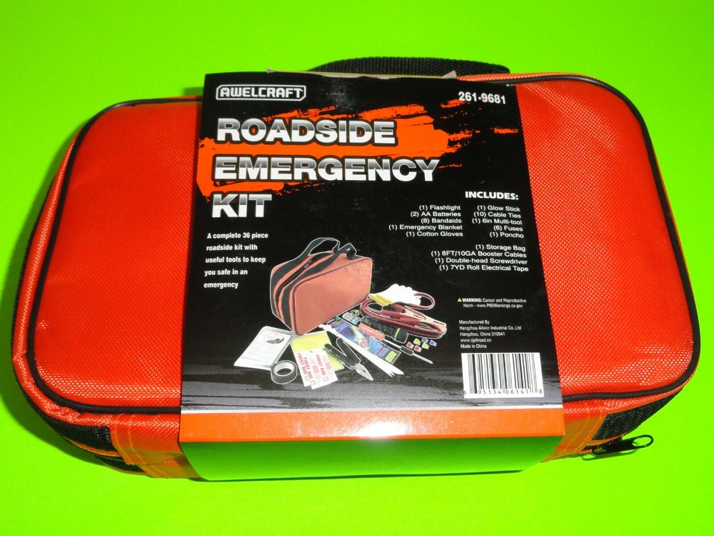 36 PC Auto Emergency Roadside Safety Kit Booster Cables Flashlight Multi-Tool +