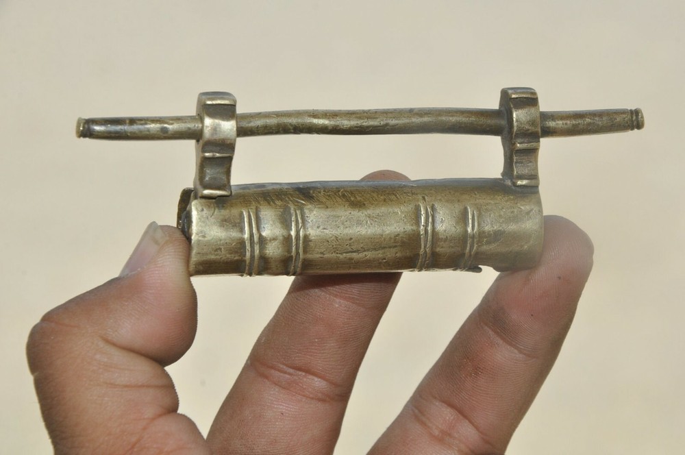 Vintage Brass Small Cylindrical Shape Unique Handcrafted Strip System Padlock