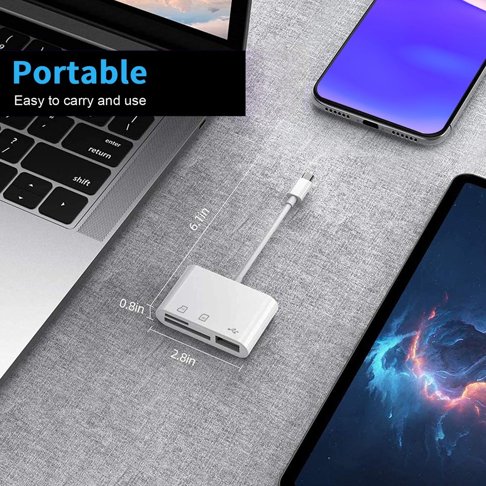 USB C to SD Card Reader, 3-in-1 Hub Converter, Micro SD TF Memory Type-C Adapter