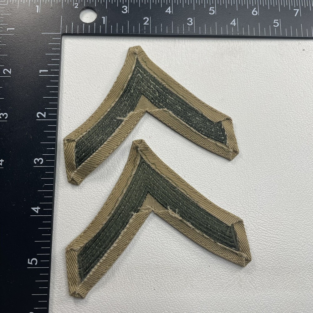 Vtg USMC Marines Chevron Khaki PRIVATE FIRST CLASS RANK Patch Pair 15ML
