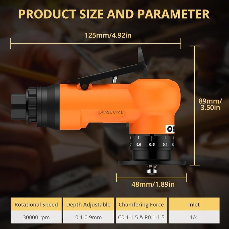 Pneumatic Chamfering Tool Mini Air Tool 30000 RPM W/ 20 Blades Adjustable Depth