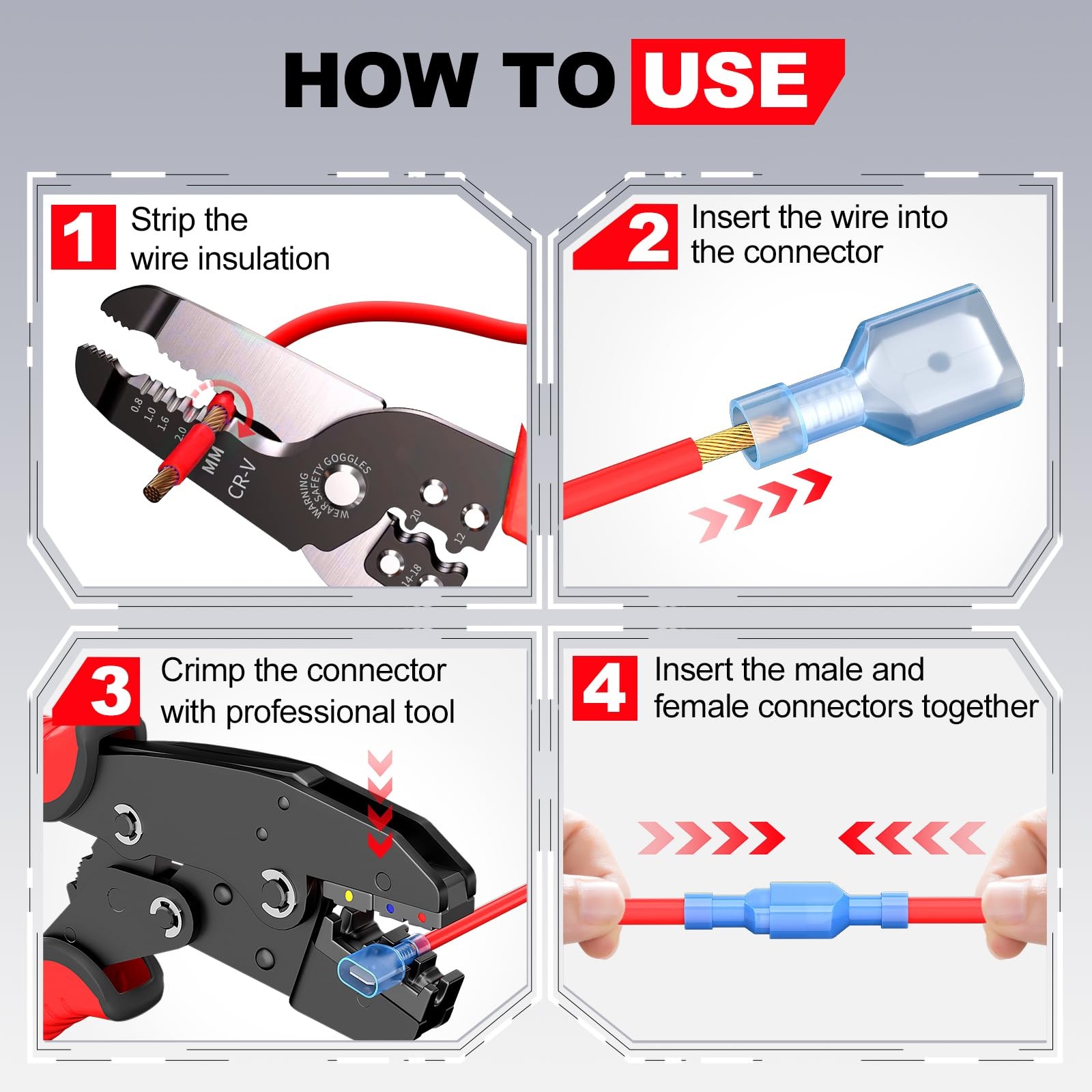 UL Listed Blue Female Spade Connector 16-14 AWG, 100 Pcs Nylon Electrical Cri...