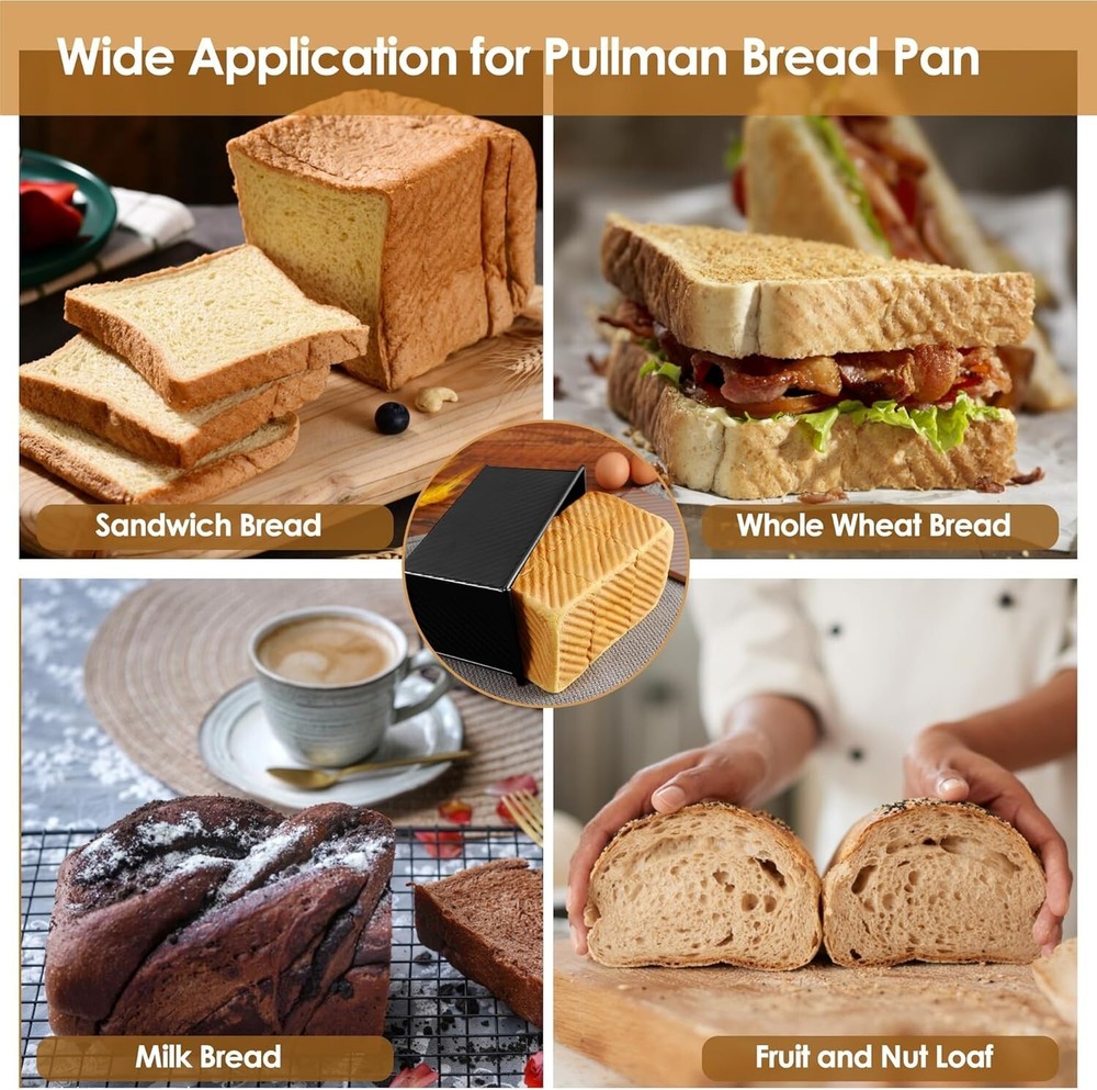 Premium Black Pullman Bread Pan with Lid & Dough Scraper – Ideal for Baking