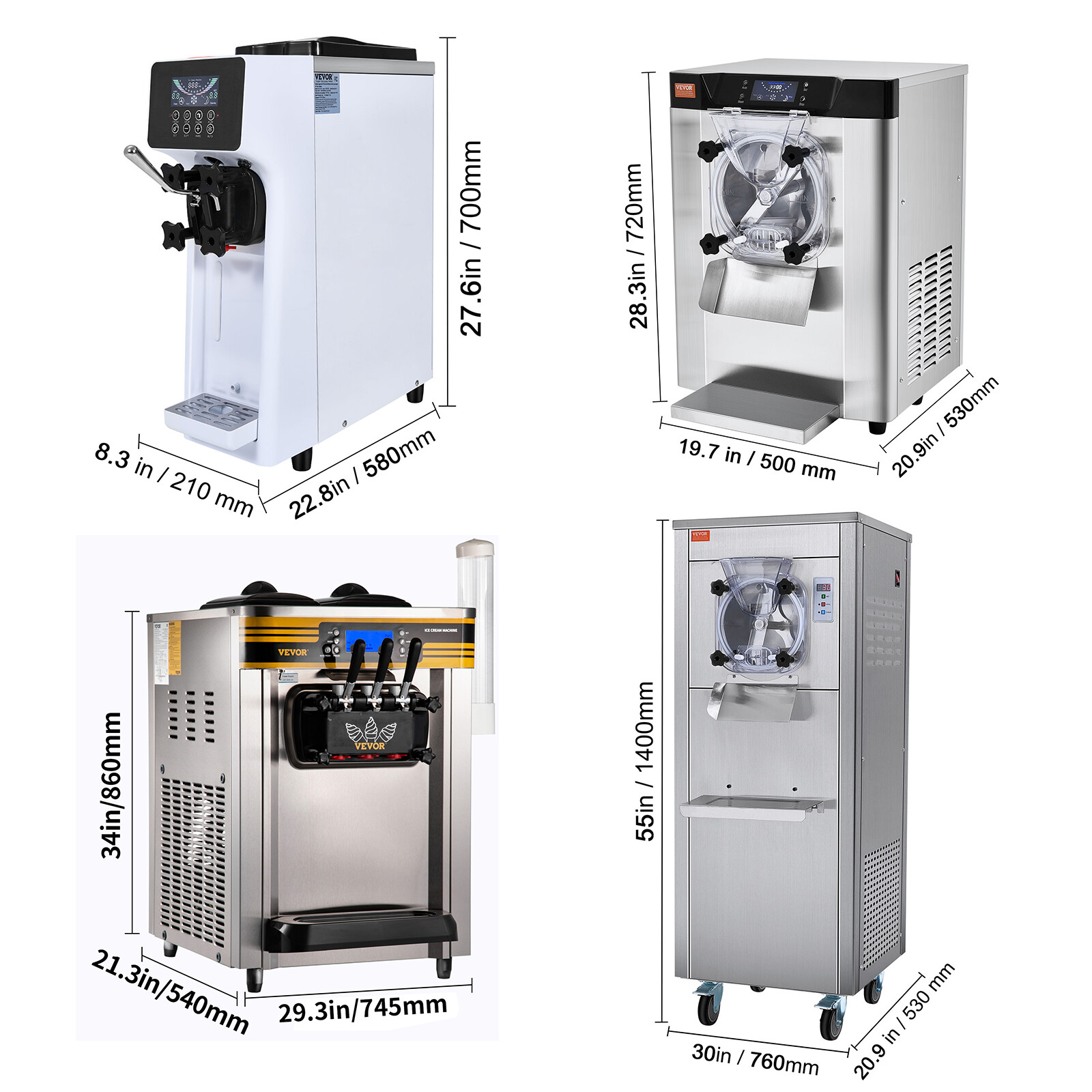 VEVOR Commercial Soft/Hard Serve Ice Cream Machine Maker 10-44L/H Yield 3 Flavor