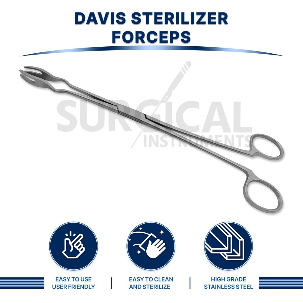 3 Pcs Davis Sterilizer Forceps 10" 4 Prongs Without Lock Stainless German Grade