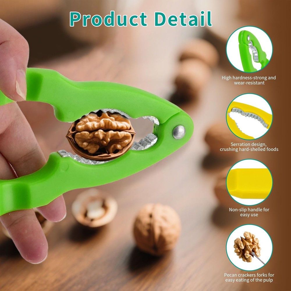 2 Packs Nut Crackers for All Nuts, Stainless Steel Walnut Cracker Tool with 6...